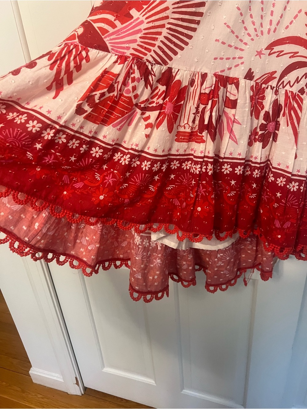 FARM Rio Red and White Floral High-Low Puff Sleeve Dress - Picture 5 of 8